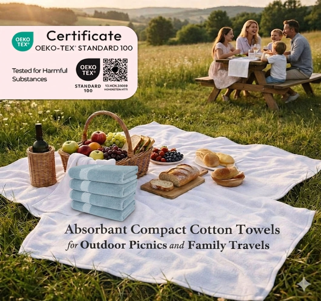Absorbent Compact Cotton Towels for Outdoor Picnics and Family Travel